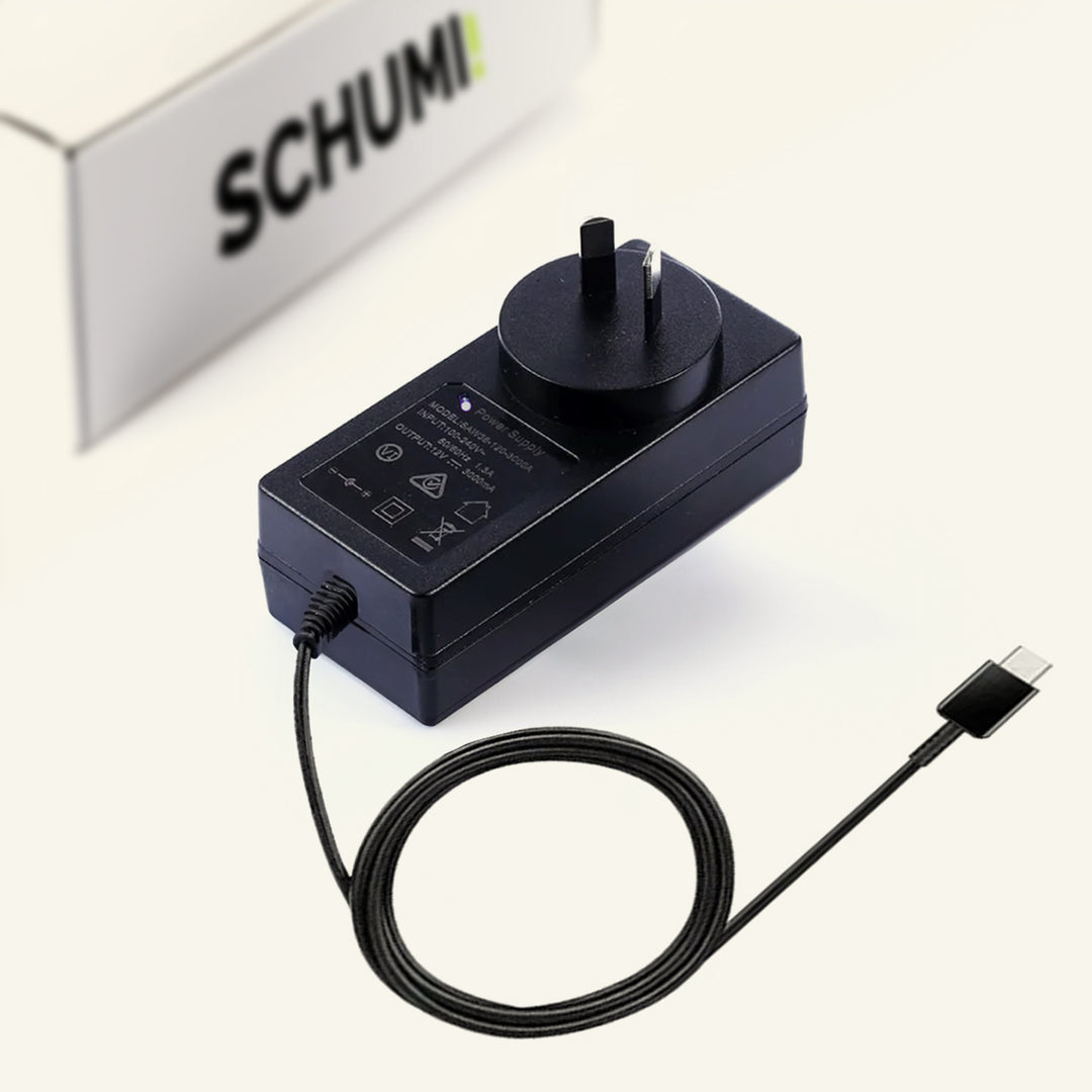 12V/2A Power Supply Adapter with USB-C Output for SCHUMI 360° and Side Door LED Displays